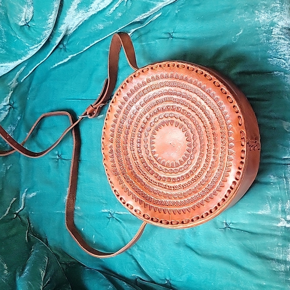 Tooled leather crossbody